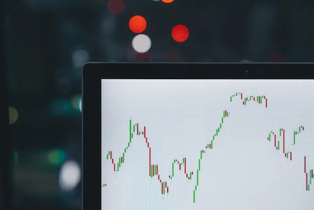 Candlestick chart on a screen